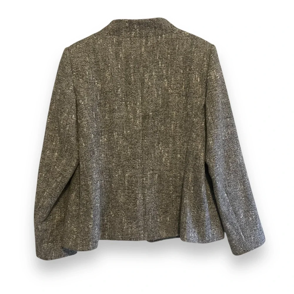 ESCADA Women's Tweed Blazer Jacket Gray Collarless Size XL 44 Virgin Wool Alpaca